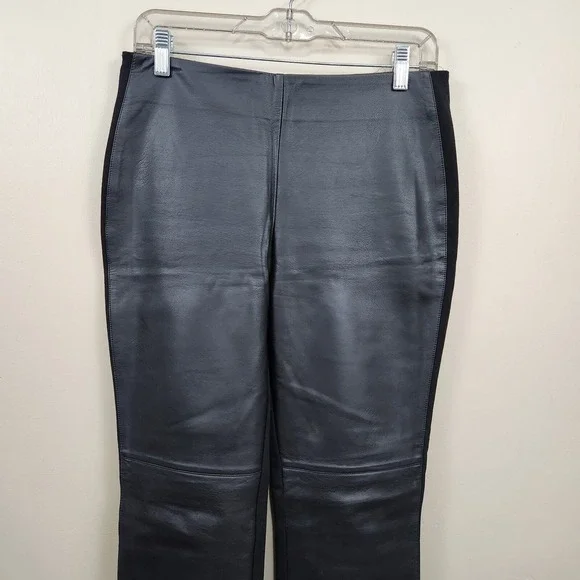 CHICO'S‎ Abbey Pieced Black Faux-Leather Front Knit Pants Elastic Women's SZ S/4 - Picture 5 of 15